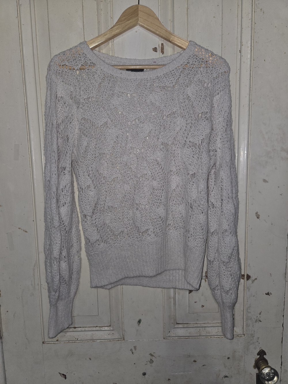 White Halogen Open Crochet Cottagecore  Women's Sweater